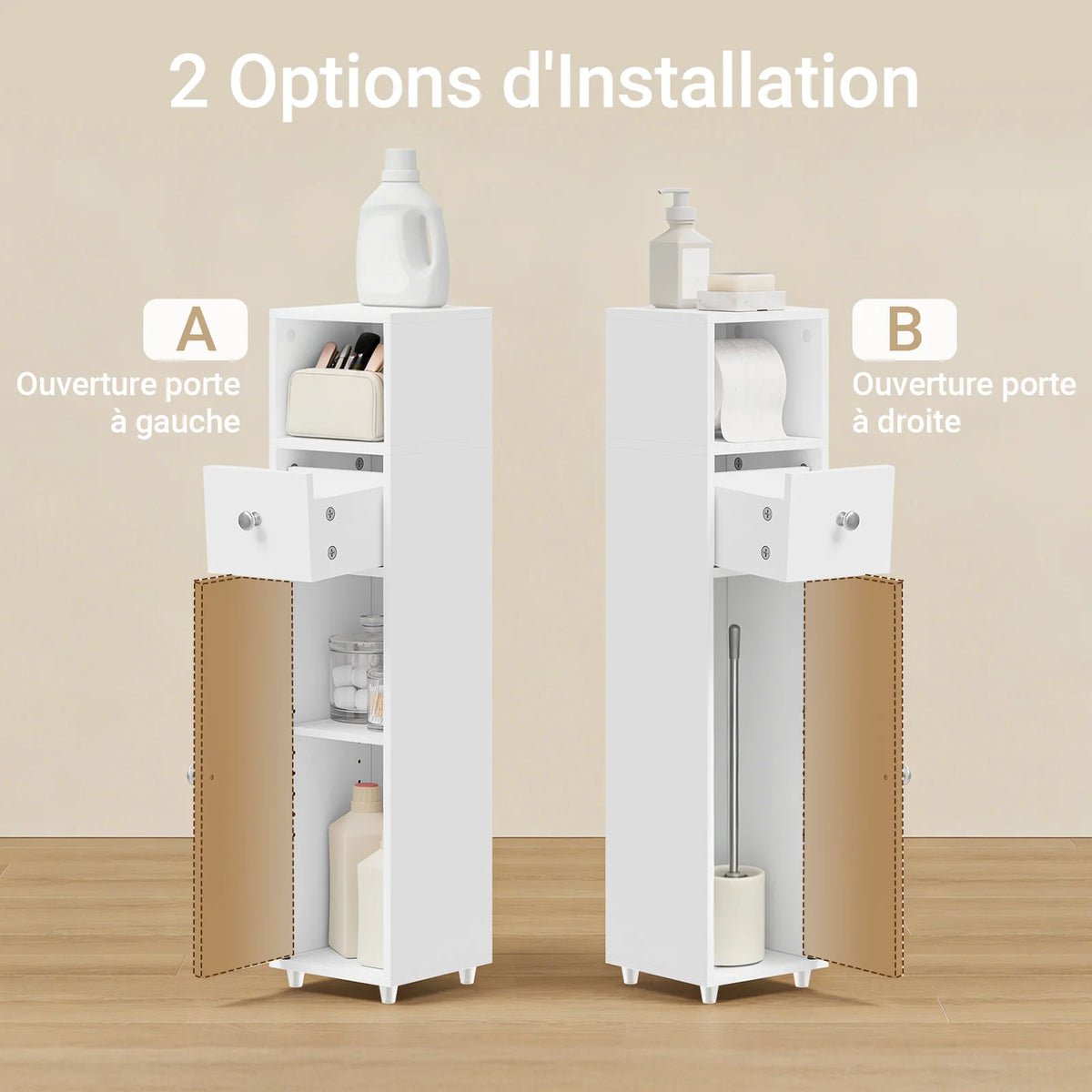 SoBuy BZR219-W Bathroom wardrobe Smalty 20cm Toilet Paper wardrobe Drawer & Paper Roll Holder bathroom Side wardrobe Standing Small Niches Shelf Wc & bathroom White