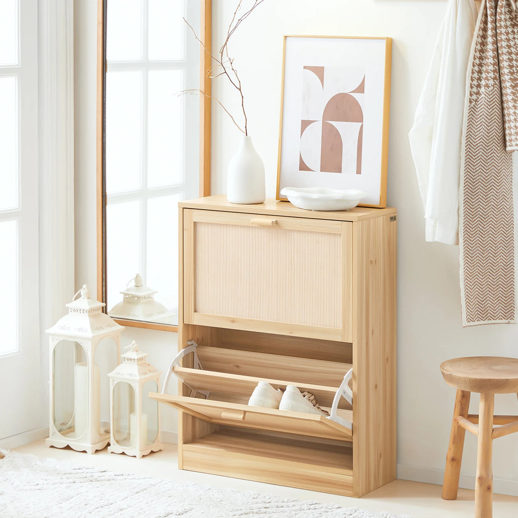 SoBuy FSR160-N 2 flap shoe cabinet narrow shoe rack with 4 shelf surfaces shoe shelf shoe chest of drawers