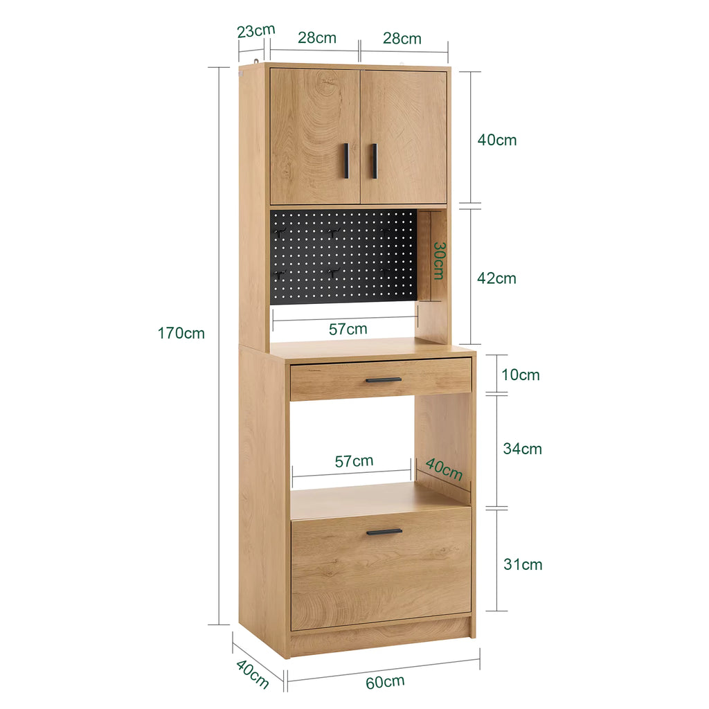 SoBuy FSB98-N Microwave wardrobe with Pegboard High wardrobe Sideboard Kitchen wardrobe with Kitchen Trolley Vintage BHT approx 60x170x40cm