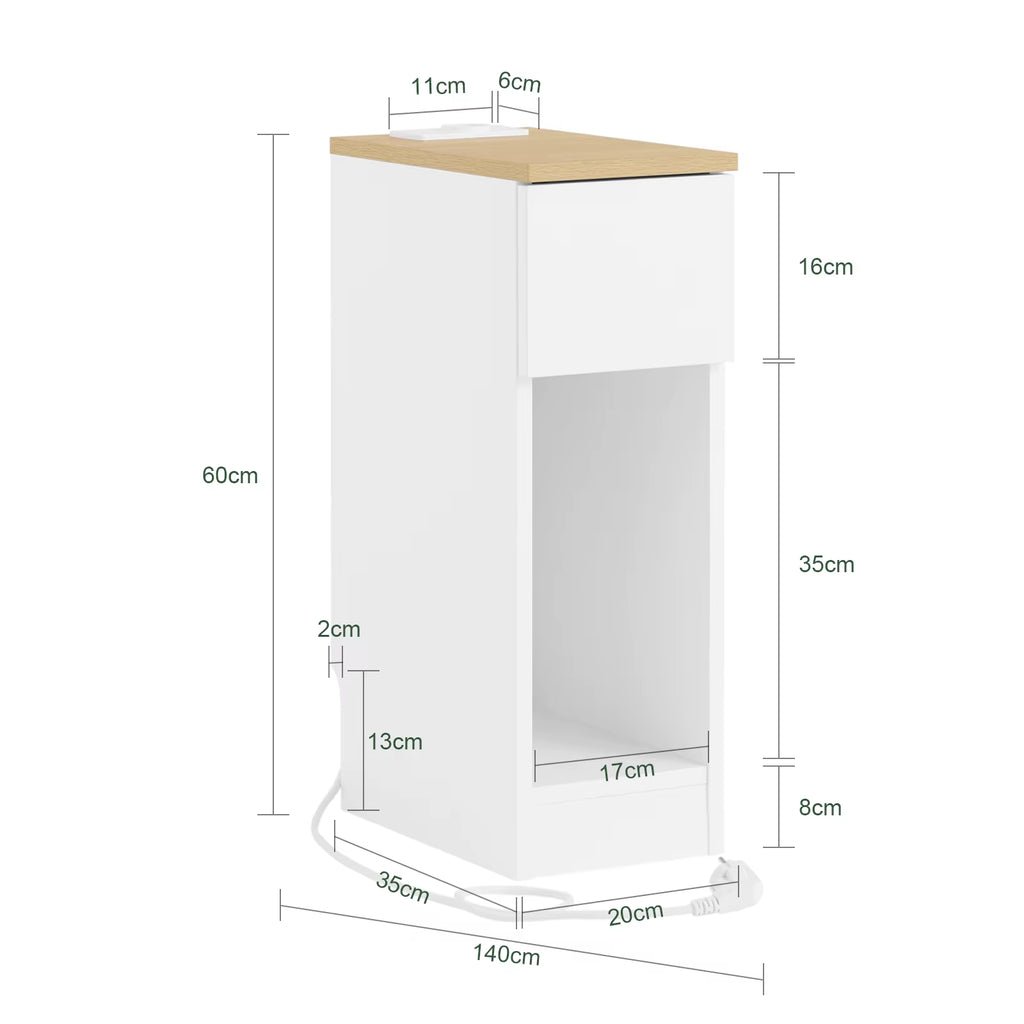 Table de chevet avec prise et USB-C