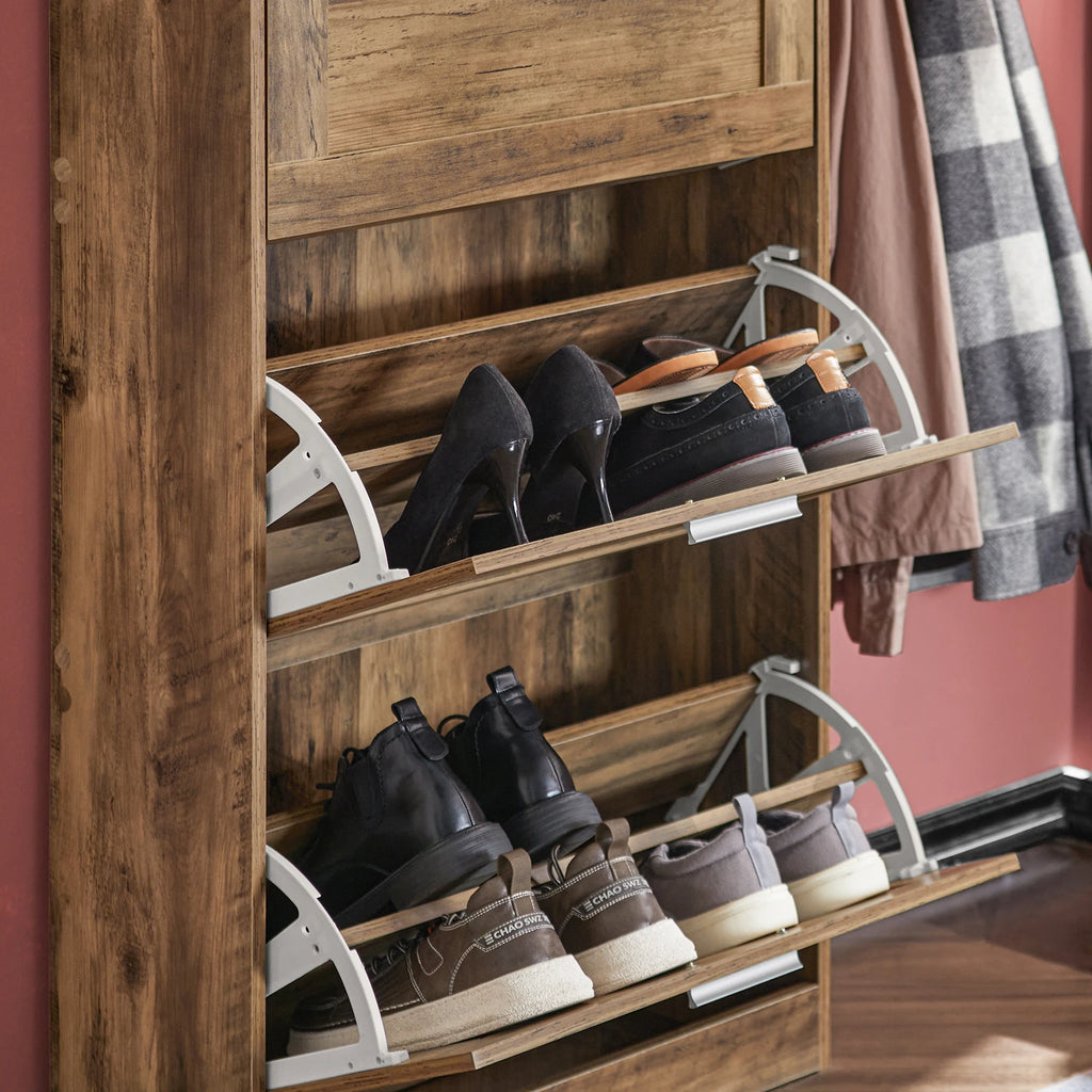 SoBuy FSR137-L shoe dump truck shoe shelf shoe cabinet with 3 flaps shoe rack narrow shoe chest of drawers BHT approx. 60x115x23cm