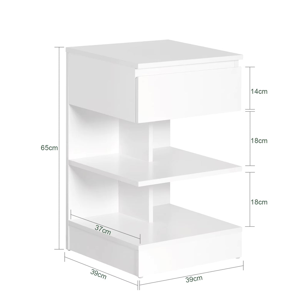 SoBuy FBT49 side table bedside table bedside cabinet dresser with 1 drawer and 3 shelves BHT approx.: 39x65x39cm