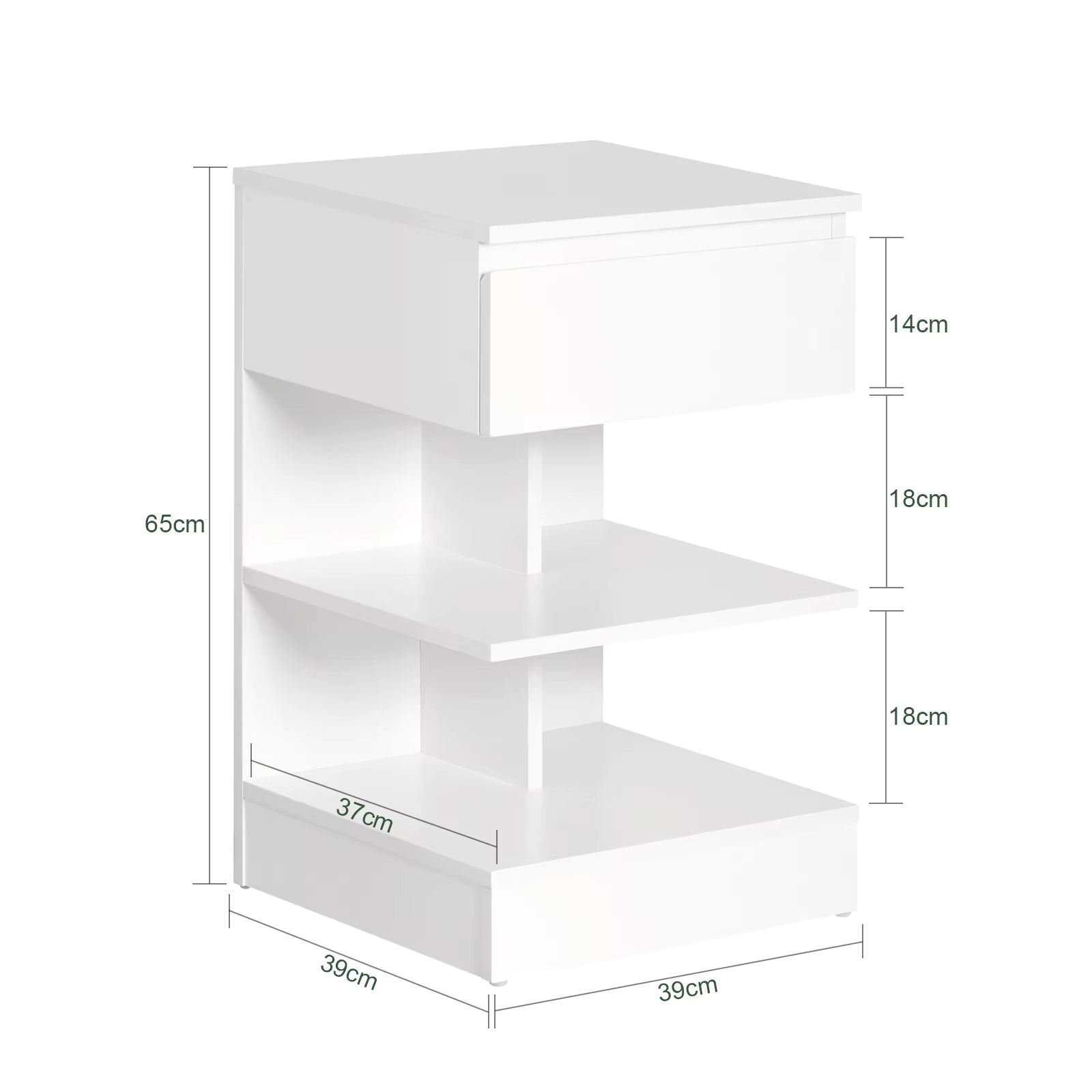 SoBuy FBT49 side table bedside table bedside cabinet dresser with 1 drawer and 3 shelves BHT approx.: 39x65x39cm