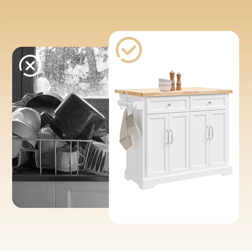 SoBuy FKW71-II Kitchen Island with pull-out work plate and drawers Barcart for kitchen 115x92x(46-71)cm