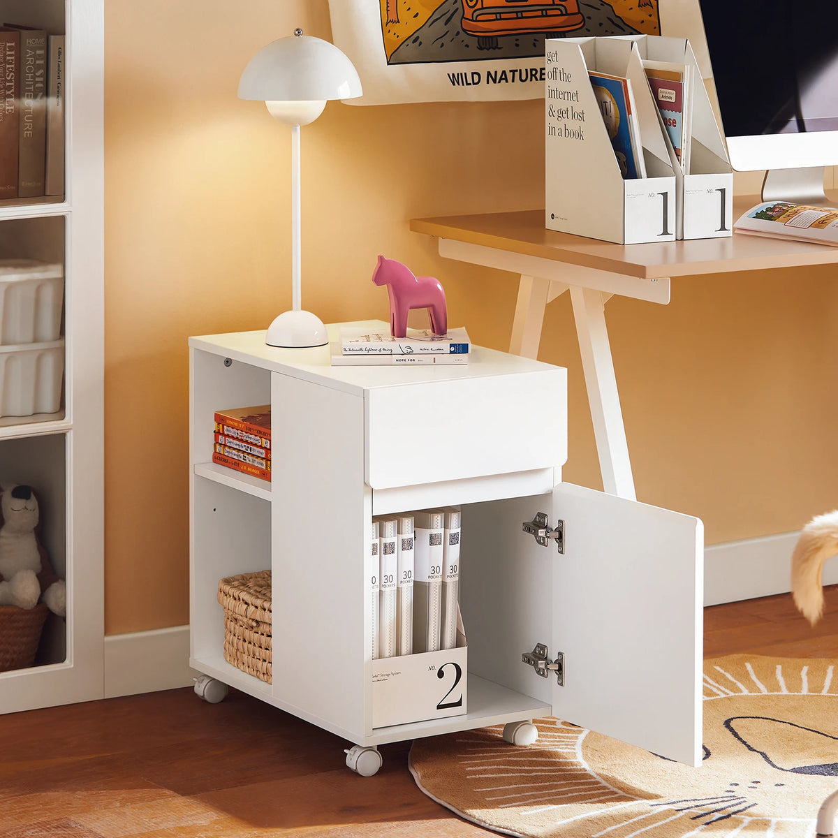 SoBuy ASK05-W files wardrobe file wardrobe cart printer table printing stand roll container with 4 rolls storage wardrobe wardrobe