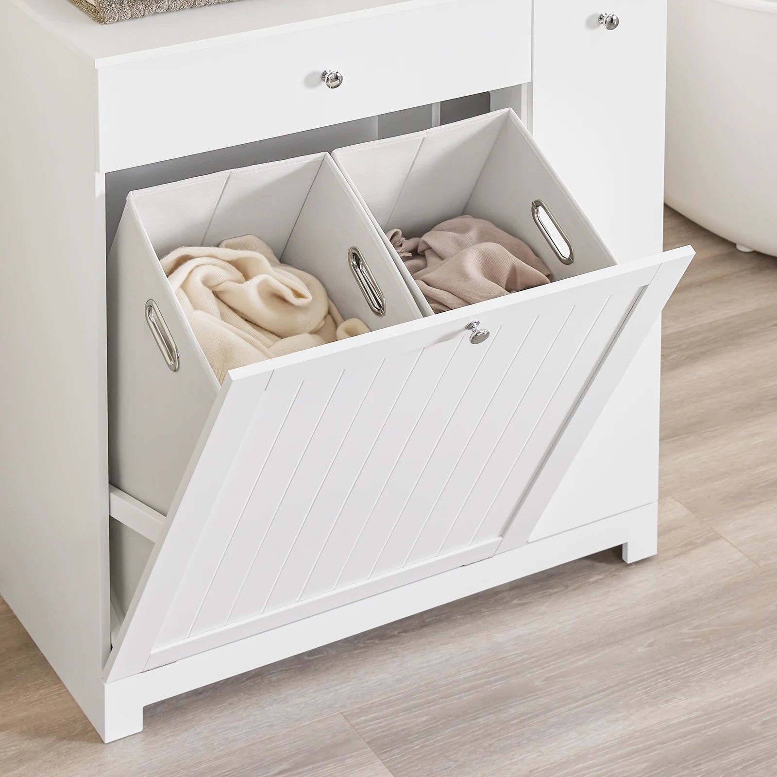 SoBuy BZR214-W Bathroom Cabinet with laundry collector, 1 drawer, 2 baskets & pull-out compartment 78x38x90cm