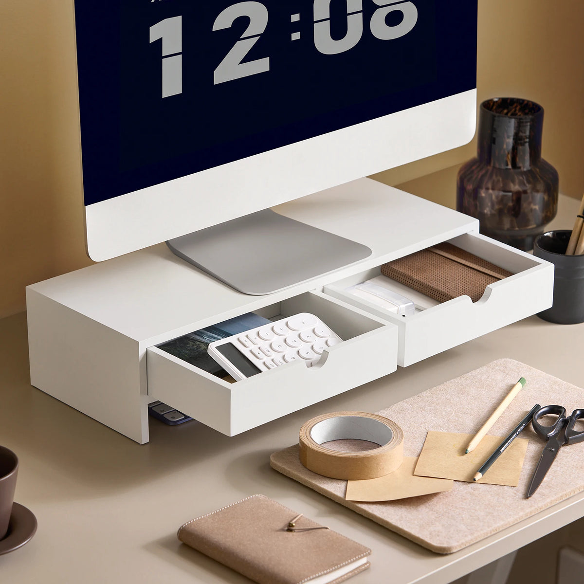 SoBuy BBF02 monitor screen stand monitor increase monitor stand with 2 drawers BHT approx. 47x11x18cm