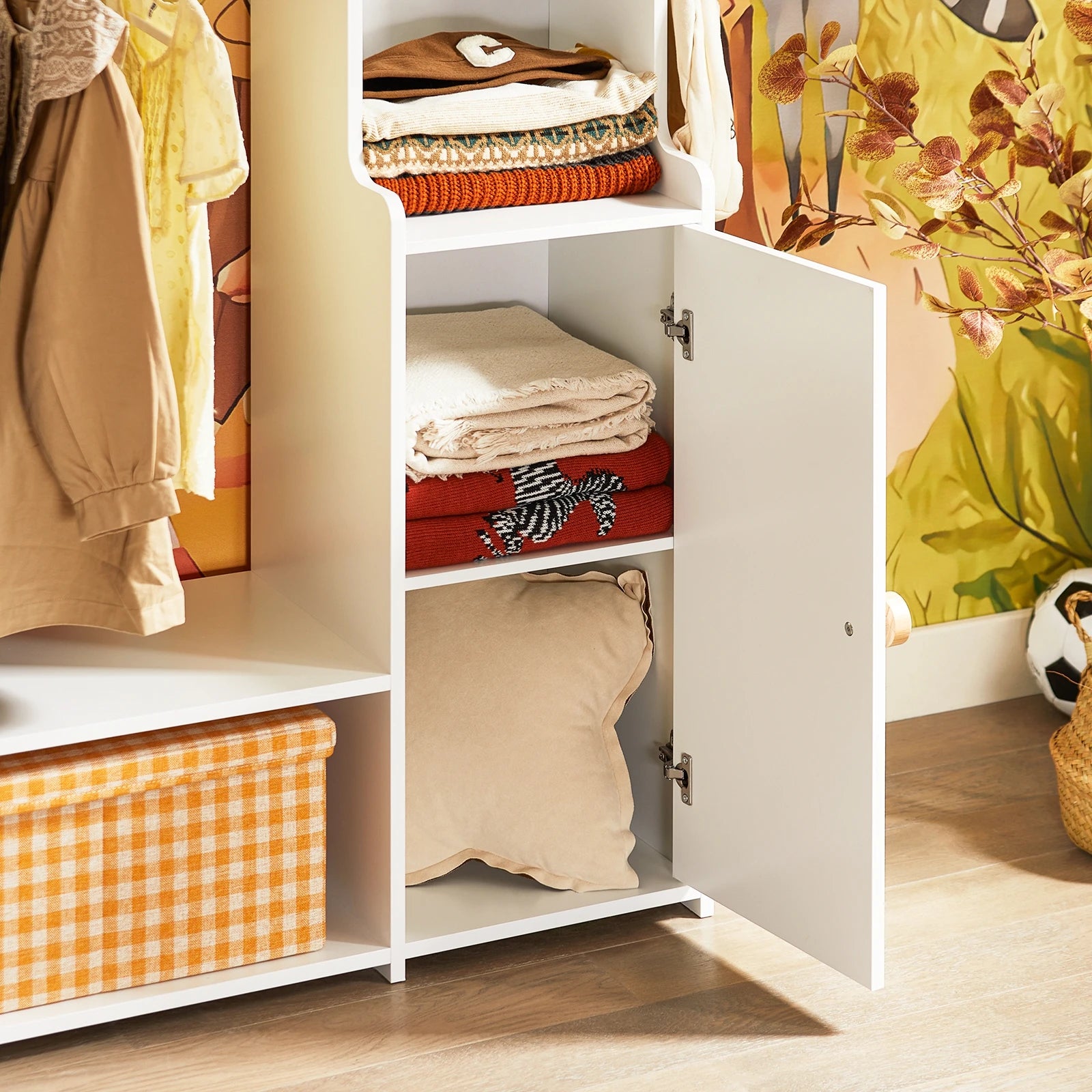SoBuy KMB110-W Children's wardrobe closet Children's Shelf with Doors wardrobe Children Shelf Stand wardrobe White 94x110x35