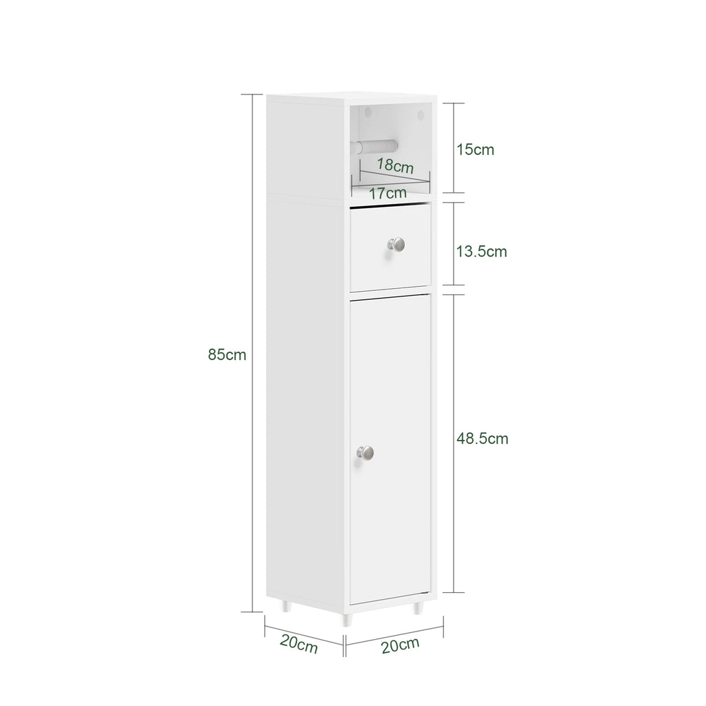 SoBuy BZR219-W Bathroom wardrobe Smalty 20cm Toilet Paper wardrobe Drawer & Paper Roll Holder bathroom Side wardrobe Standing Small Niches Shelf Wc & bathroom White