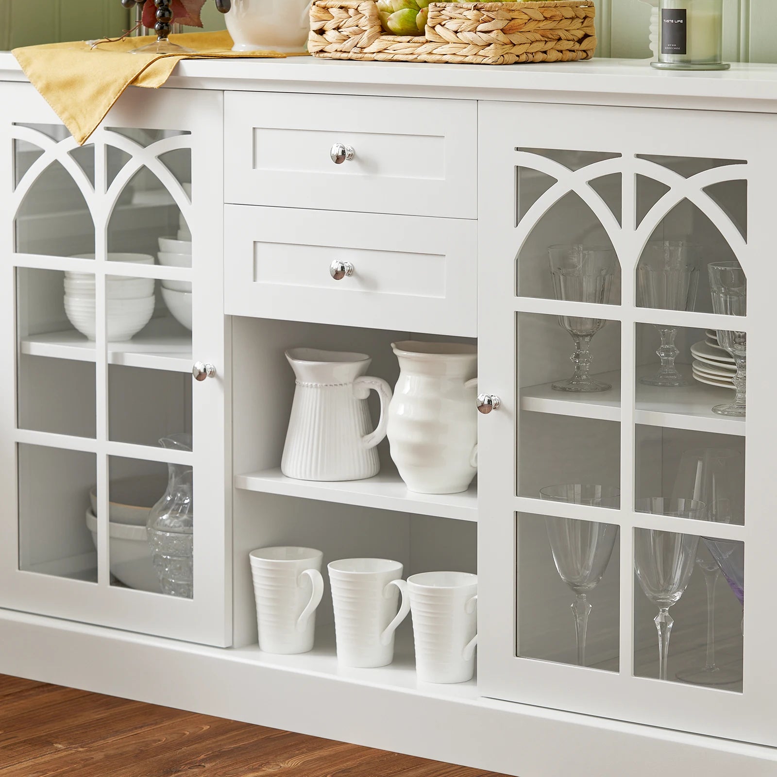 SoBuy FSB79-W Sideboard with 2 glass doors and 2 drawers kitchen wardrobe chest of drawers hallway wardrobe buffet storage wardrobe