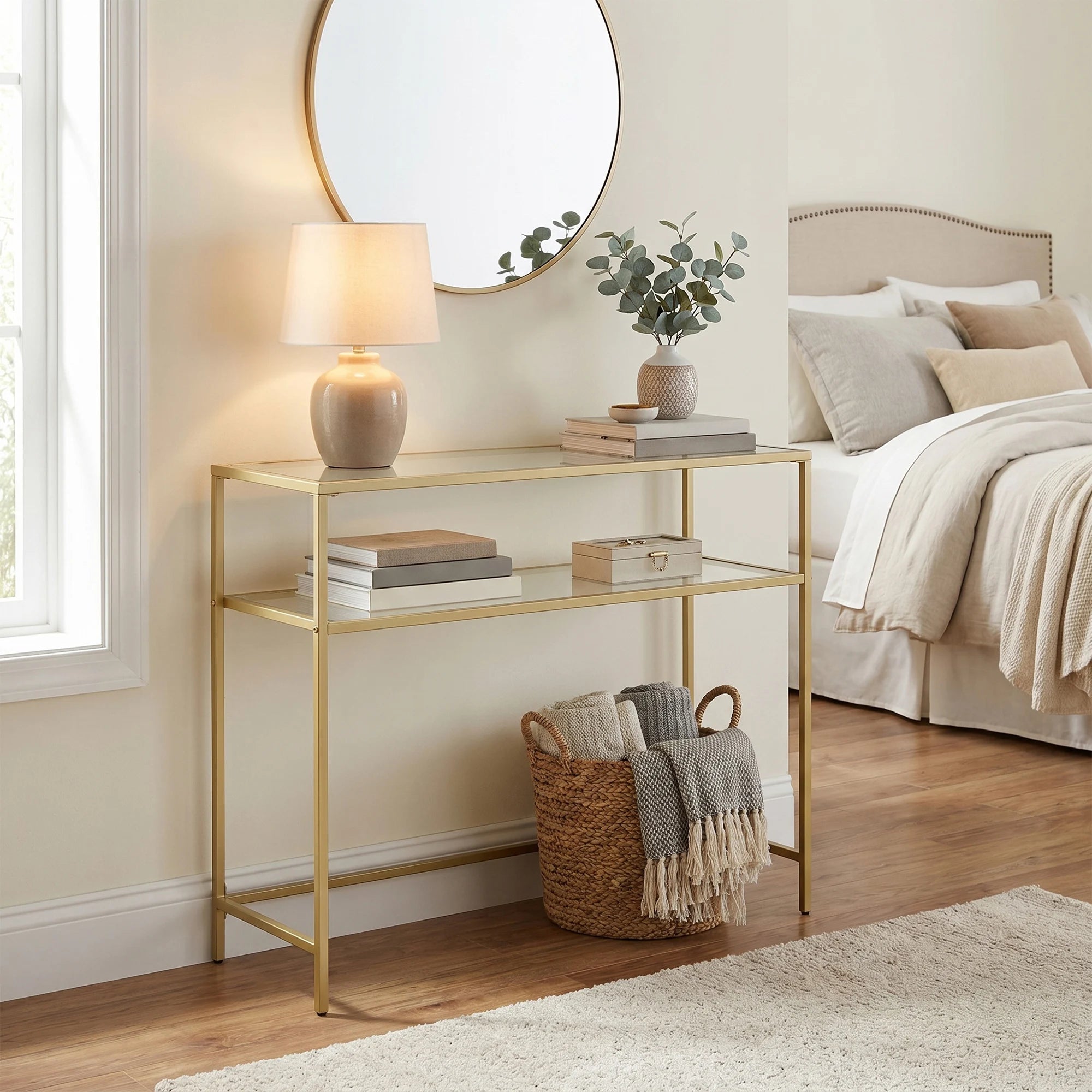 VASAGLE Table Console, Dessus en Verre Trempé, Montage Facile