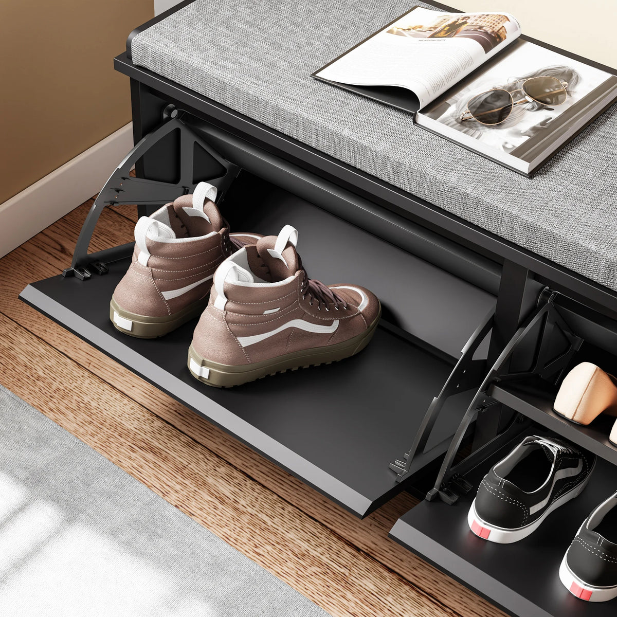 SoBuy FSR98-XL bench with storage space, shoe bench with seat, up to 158kg 100x46x26CM