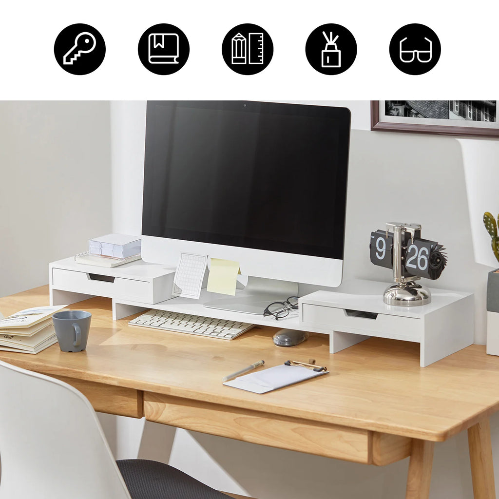 SoBuy BBF04 monitor increase for 2 monitors screen stand with 2 drawer widths adjustable BHT about 60-107x11x22cm