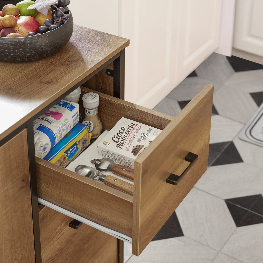 SoBuy KNL02-PF Design Kitchen Carts with Working plate Kitchen Island with Doors and Drawers Sideboard on Rollers Kitchen Trolley