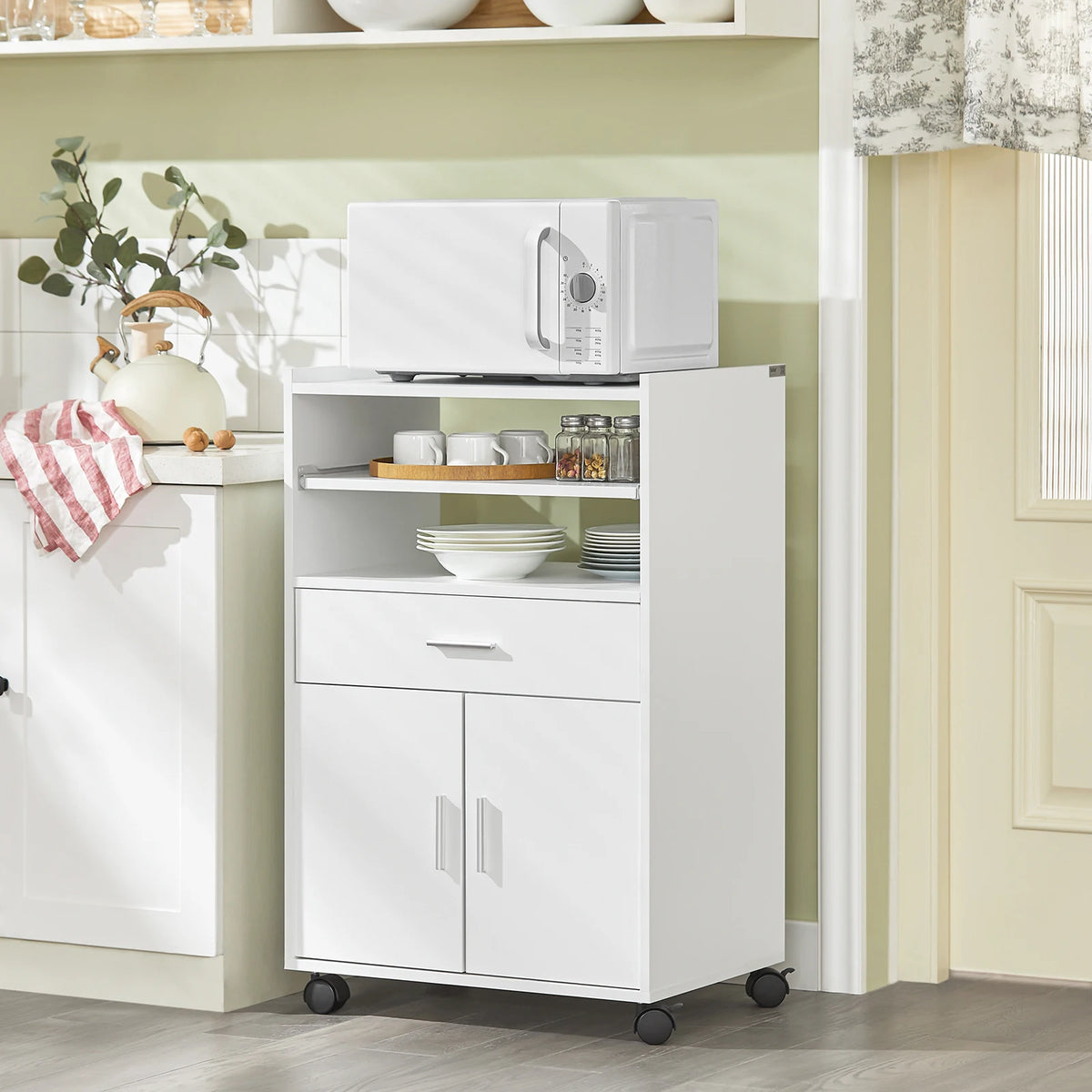 SoBuy FSB09 kitchen wardrobe kitchen cart rolling cabinet drink cart microwave wardrobe with one sliding shelf