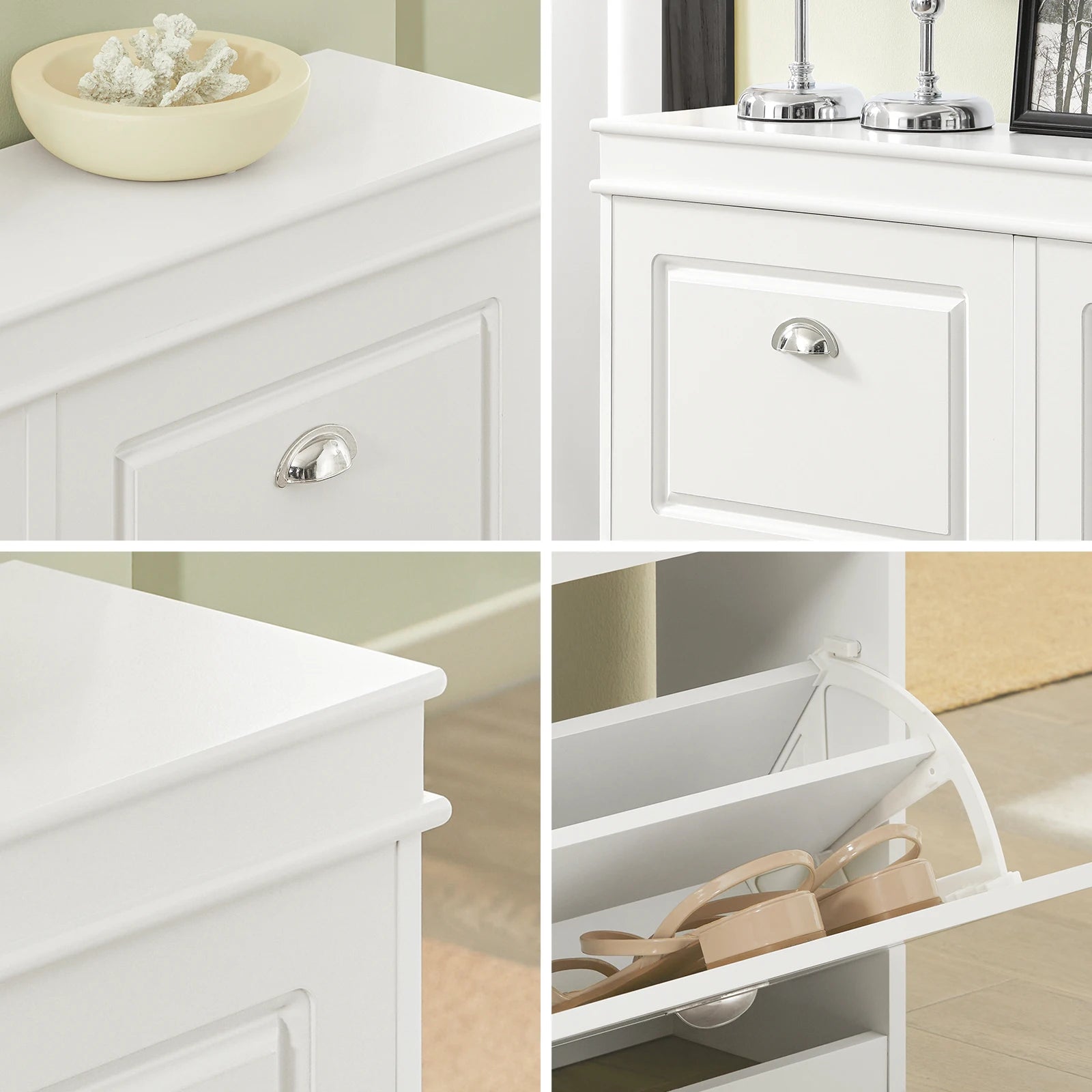 SoBuy FSR79 Shoe Cabinet with 4 flaps, Narrow Shoe Dumpster with 8 shelves, Adjustable shoe rack for hallway, 105x82x24