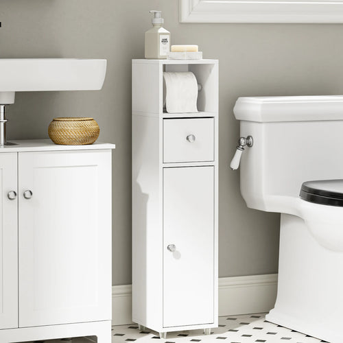 SoBuy BZR219-W Bathroom wardrobe Smalty 20cm Toilet Paper wardrobe Drawer & Paper Roll Holder bathroom Side wardrobe Standing Small Niches Shelf Wc & bathroom White