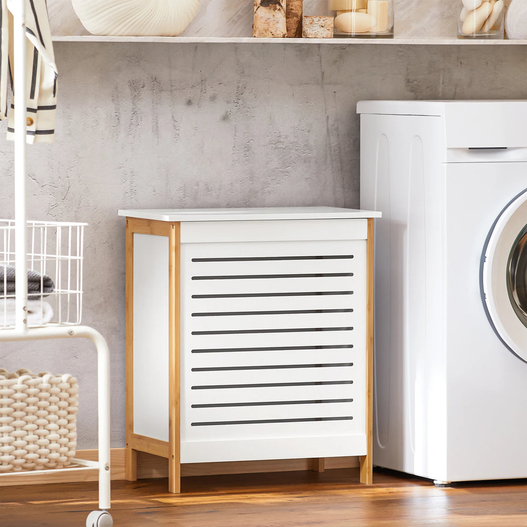 SoBuy FSS66-WN Laundry chest laundry basket laundry collector laundry bin with lid laundry box white natural