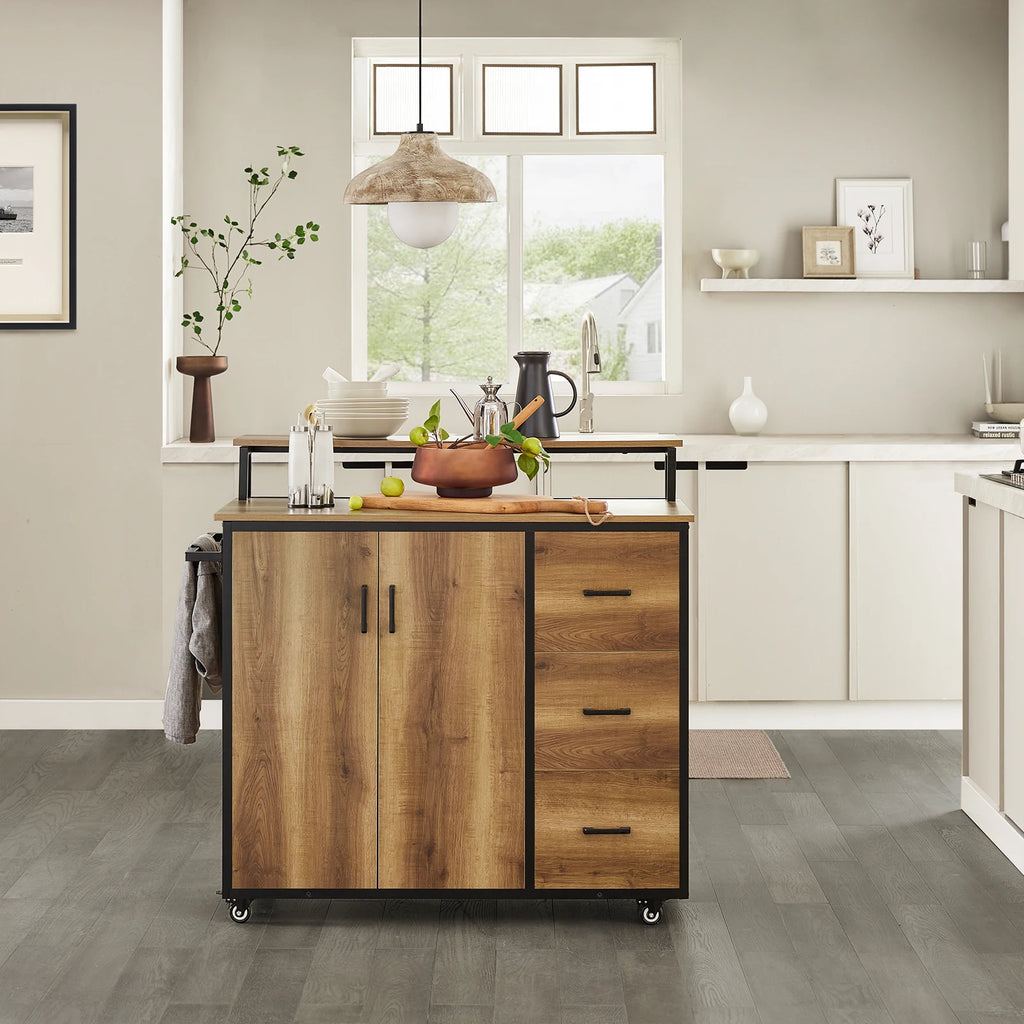 SoBuy KNL02-PF Design Kitchen Carts with Working plate Kitchen Island with Doors and Drawers Sideboard on Rollers Kitchen Trolley
