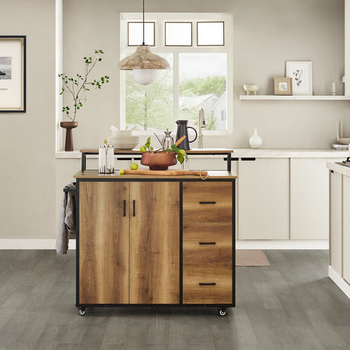Îlot de cuisine sur roulettes – portes, tiroirs, 113 cm
