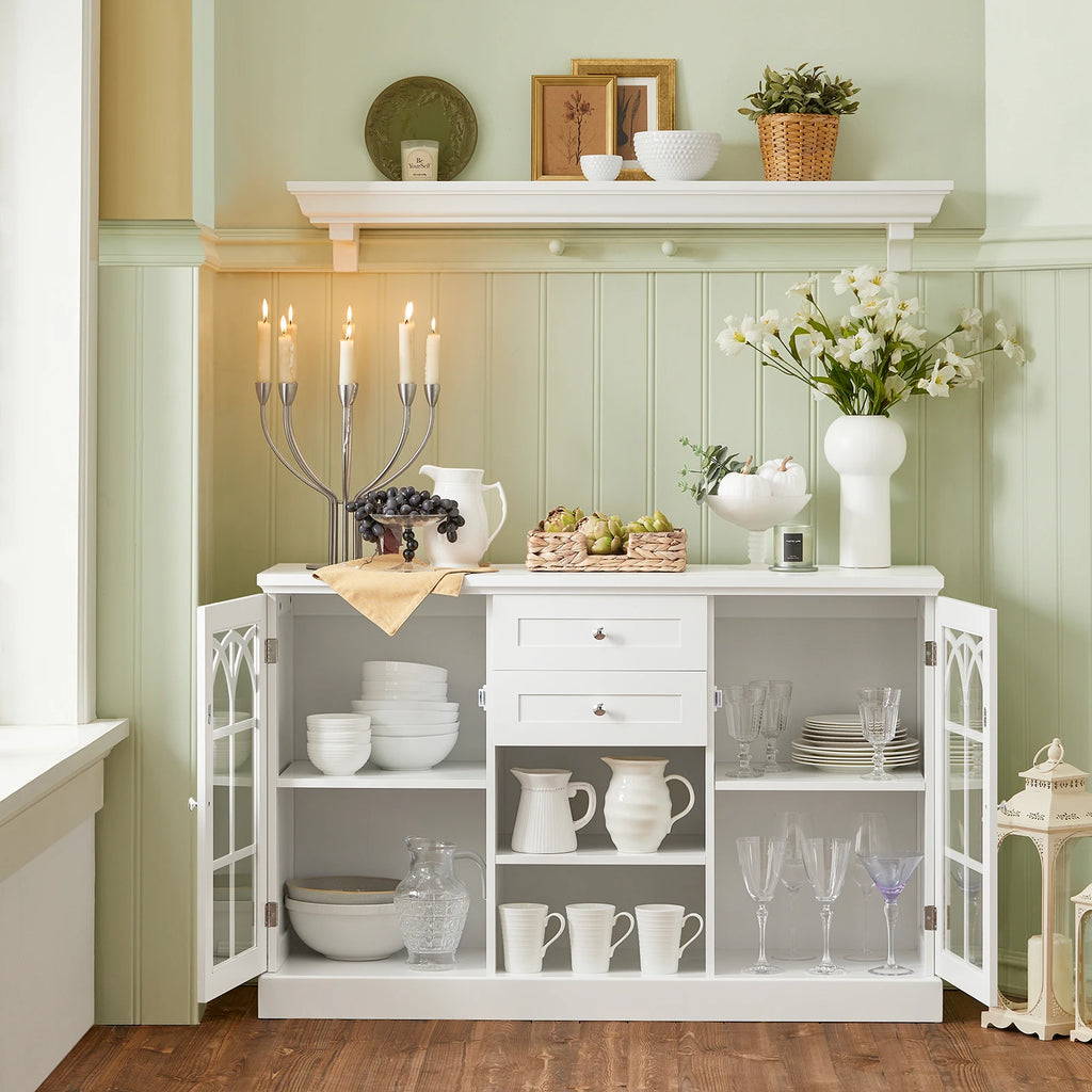 SoBuy FSB79-W Sideboard with 2 glass doors and 2 drawers kitchen wardrobe chest of drawers hallway wardrobe buffet storage wardrobe