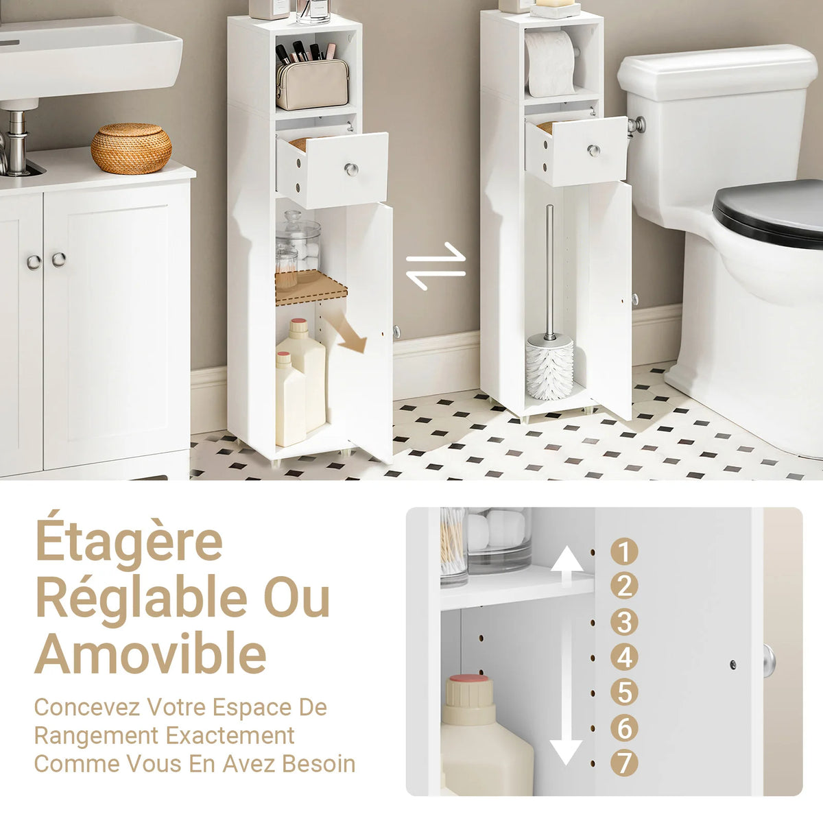 SoBuy BZR219-W Bathroom wardrobe Smalty 20cm Toilet Paper wardrobe Drawer & Paper Roll Holder bathroom Side wardrobe Standing Small Niches Shelf Wc & bathroom White