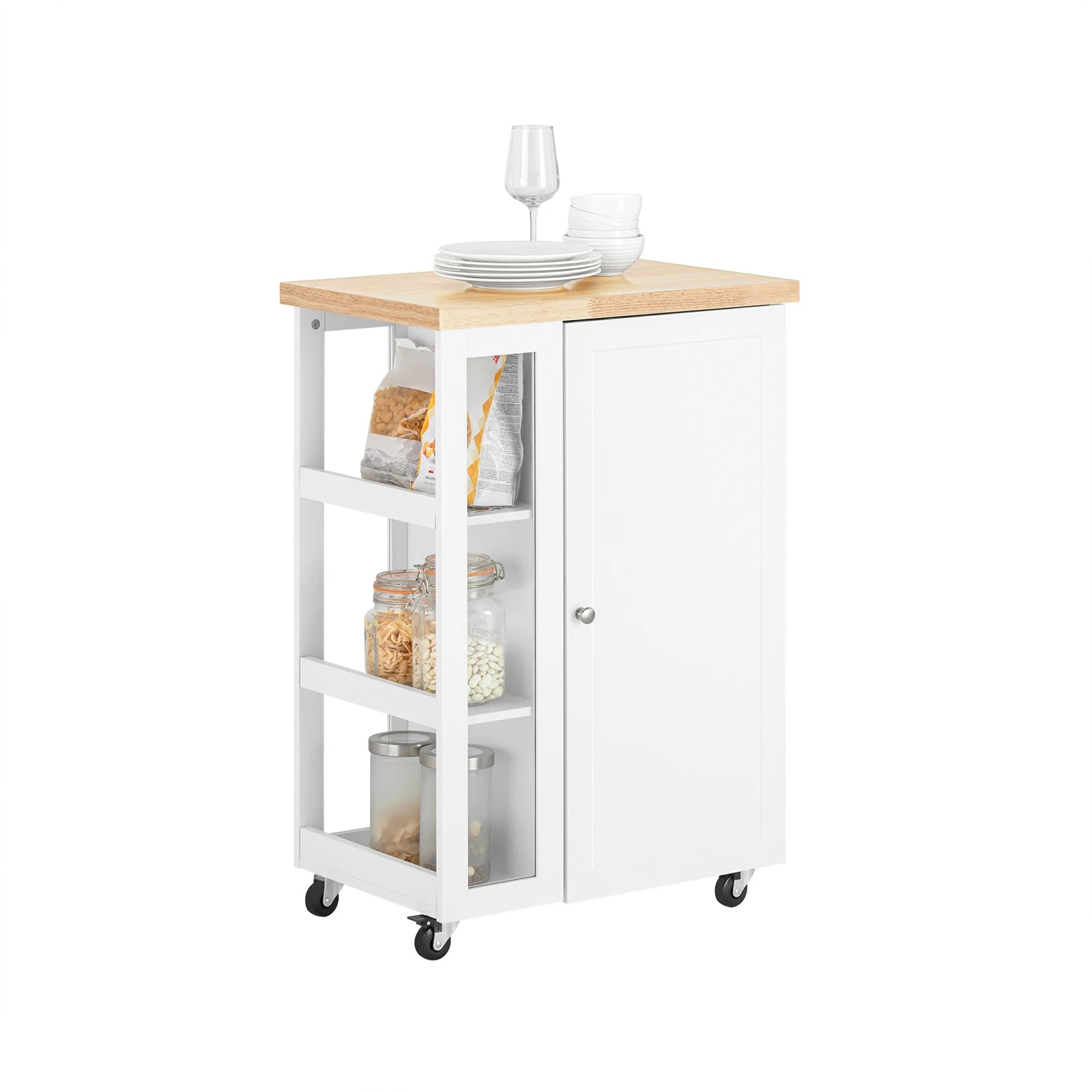 SoBuy FKW75-WN Roller Carts For kitchen living room Dining Room White-Nature