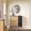 SoBuy FSR203-N narrow wardrobe with 2 flaps, space-saving shoe tilting unit for the hallway, black wardrobe with marble and wood, chest of drawers for shoes, wardrobe with storage space, 60kg load capacity, 90x88x24 cm