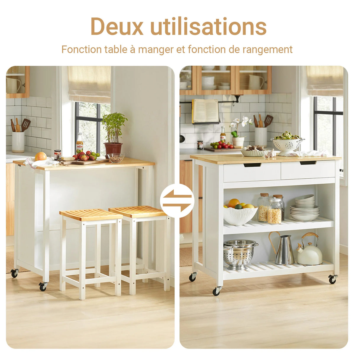 SoBuy FKW74-WN serving trolley with roller trolley kitchen kitchen shelf standing shelf kitchen White-natural 98x94x58CM