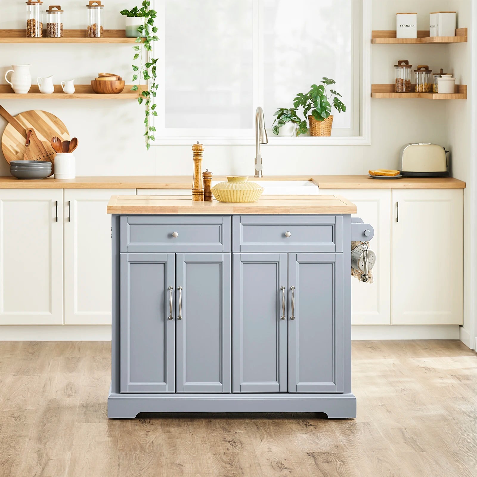 SoBuy FKW71-II Kitchen Island with pull-out work plate and drawers Barcart for kitchen 115x92x(46-71)cm