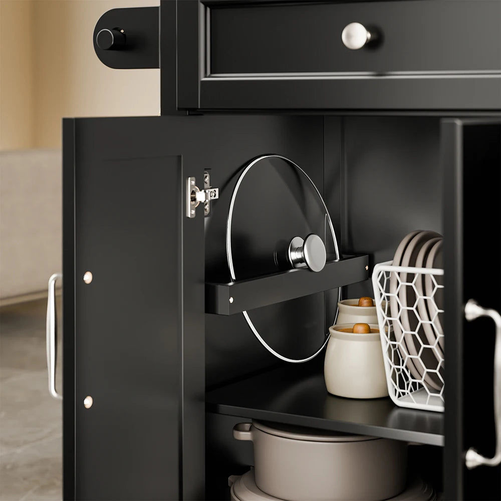 SoBuy FKW71-III-SCH Kitchen Trolley Black with 2 Drawers Large Storage Kitchen Trolley Kitchen Trolley with MDF 115 × 71 × 93 cm Load Capacity 98 kg