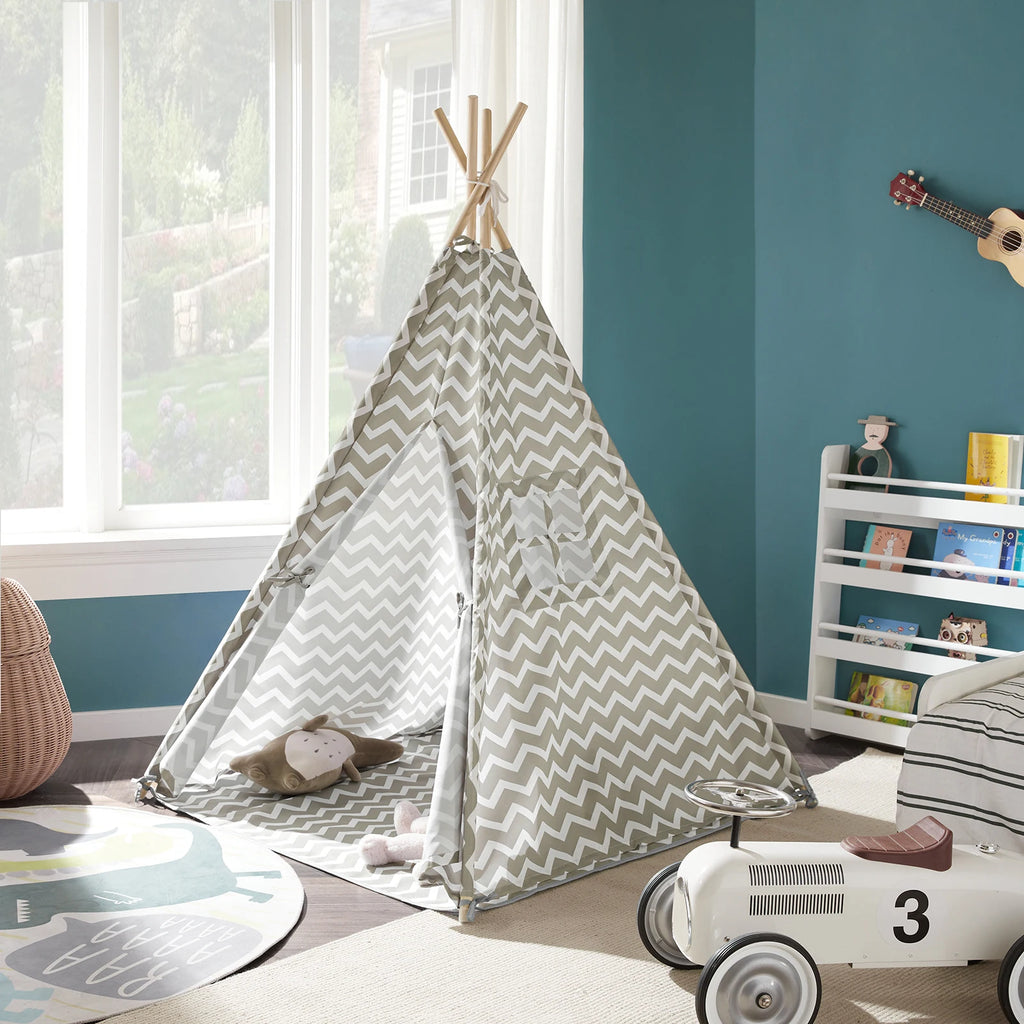 SoBuy OSS03 Tipite Tent Game tent tent for Kids 1 Door and 1 Window Playhouse Kids tent Indian White/Grey