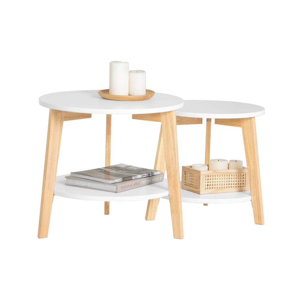 SoBuy FBT75-W set side table round shelves set table coffee table sofa table coffee table living room table White/Nature