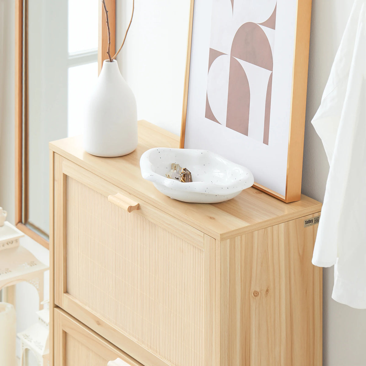 SoBuy FSR160-N 2 flap shoe cabinet narrow shoe rack with 4 shelf surfaces shoe shelf shoe chest of drawers