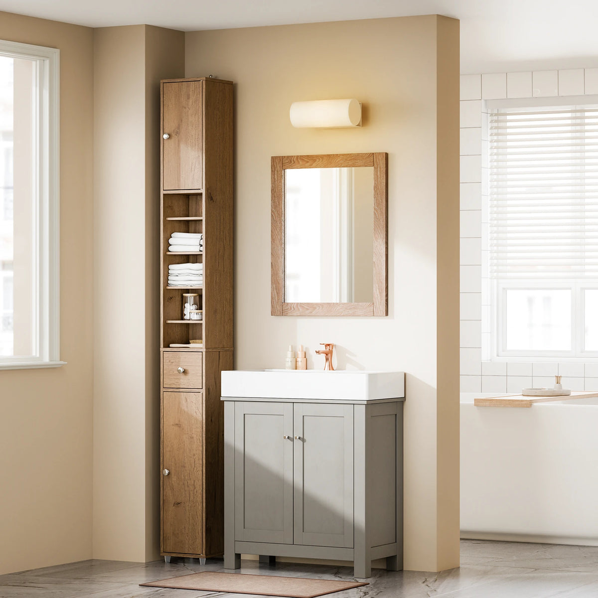 SoBuy BZR34-II Bath wardrobe High wardrobe Narsy with Adjustable Floors Water Repellent Wood Space Saving Bath furniture 20x180x20