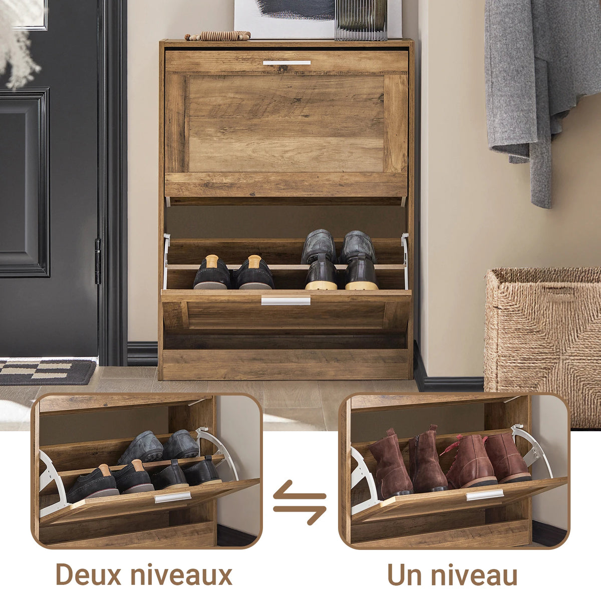 Meuble à chaussures à 2 abattants