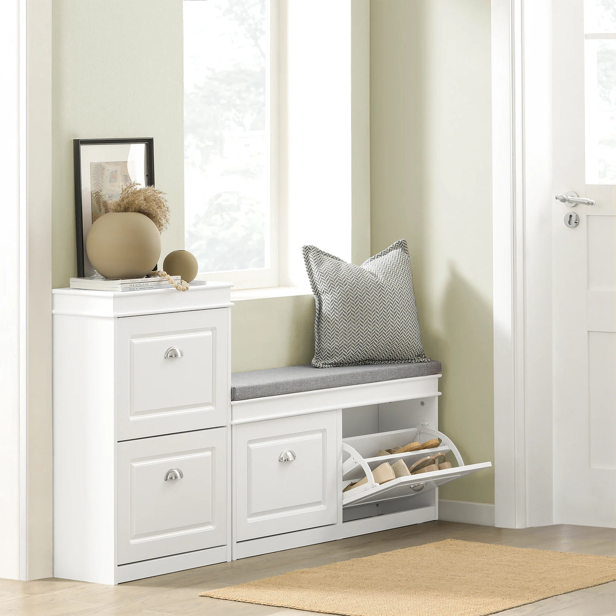 SoBuy FSR64 Shoe dump truck seat chest of drawers bench with seat cushion shoe bench with 2 flaps BHT approx.: 104x52x24cm