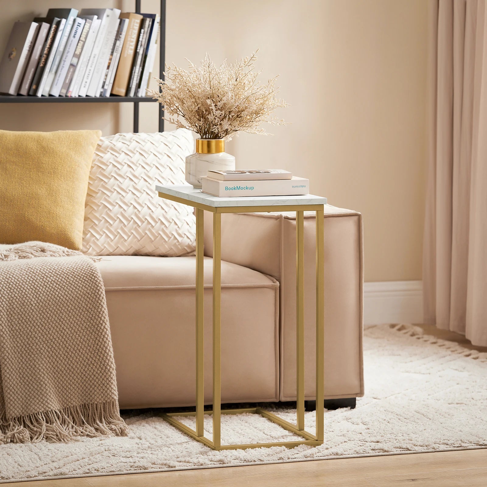 SoBuy FBT87-G side table Sofa table coffee table Laptop table bed table care table with gold BHT approx. 48x62x30cm