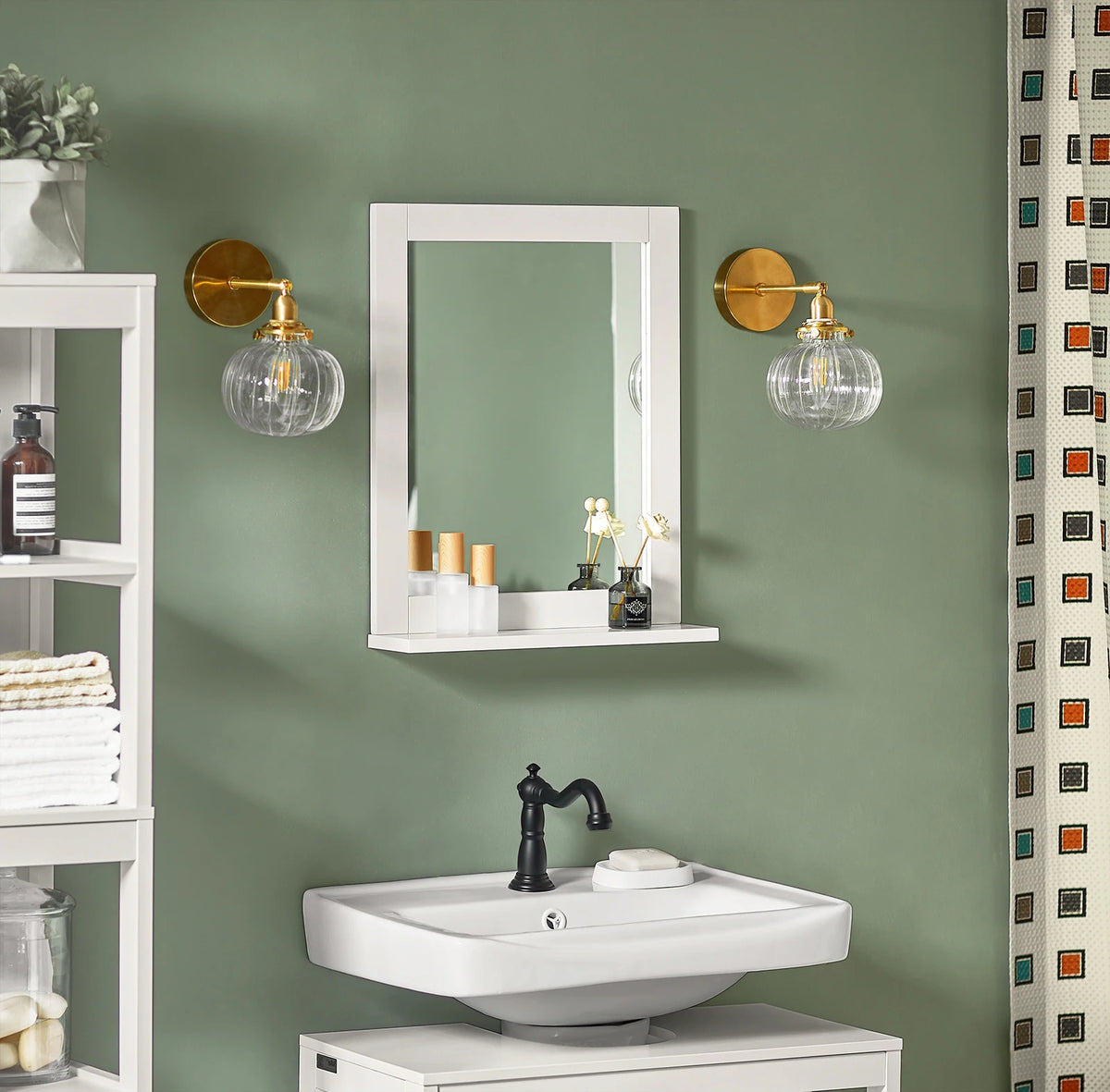 SoBuy FRG129-W mirror wall mirror bathroom mirror with shelf white BHT: 40x49x10cm