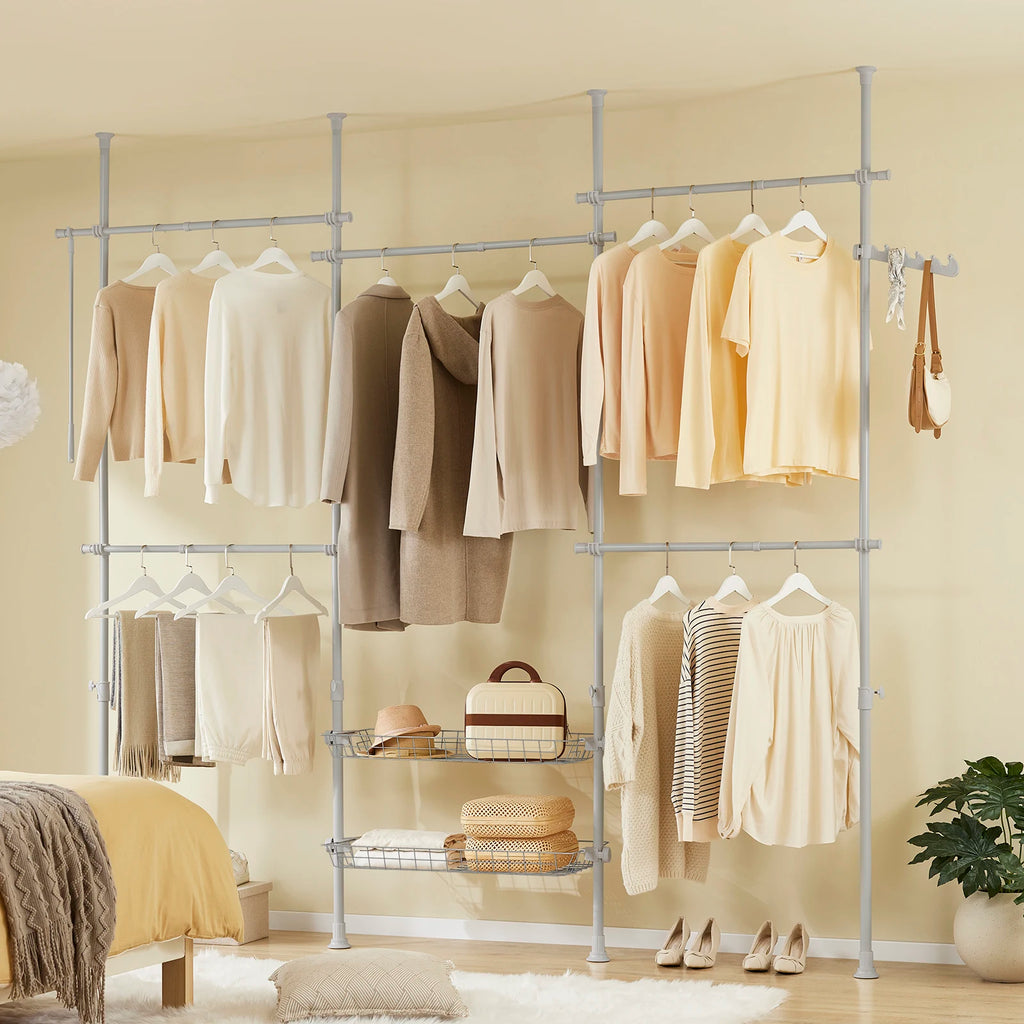 SoBuy KLS04-II Telescopic dresses stand Robust dresses Bar Adjustable Open dresses Cabinet with Storage for Sleeping Cart