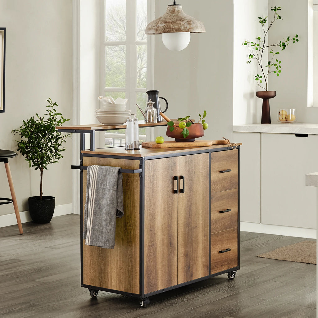 SoBuy KNL02-PF Design Kitchen Carts with Working plate Kitchen Island with Doors and Drawers Sideboard on Rollers Kitchen Trolley