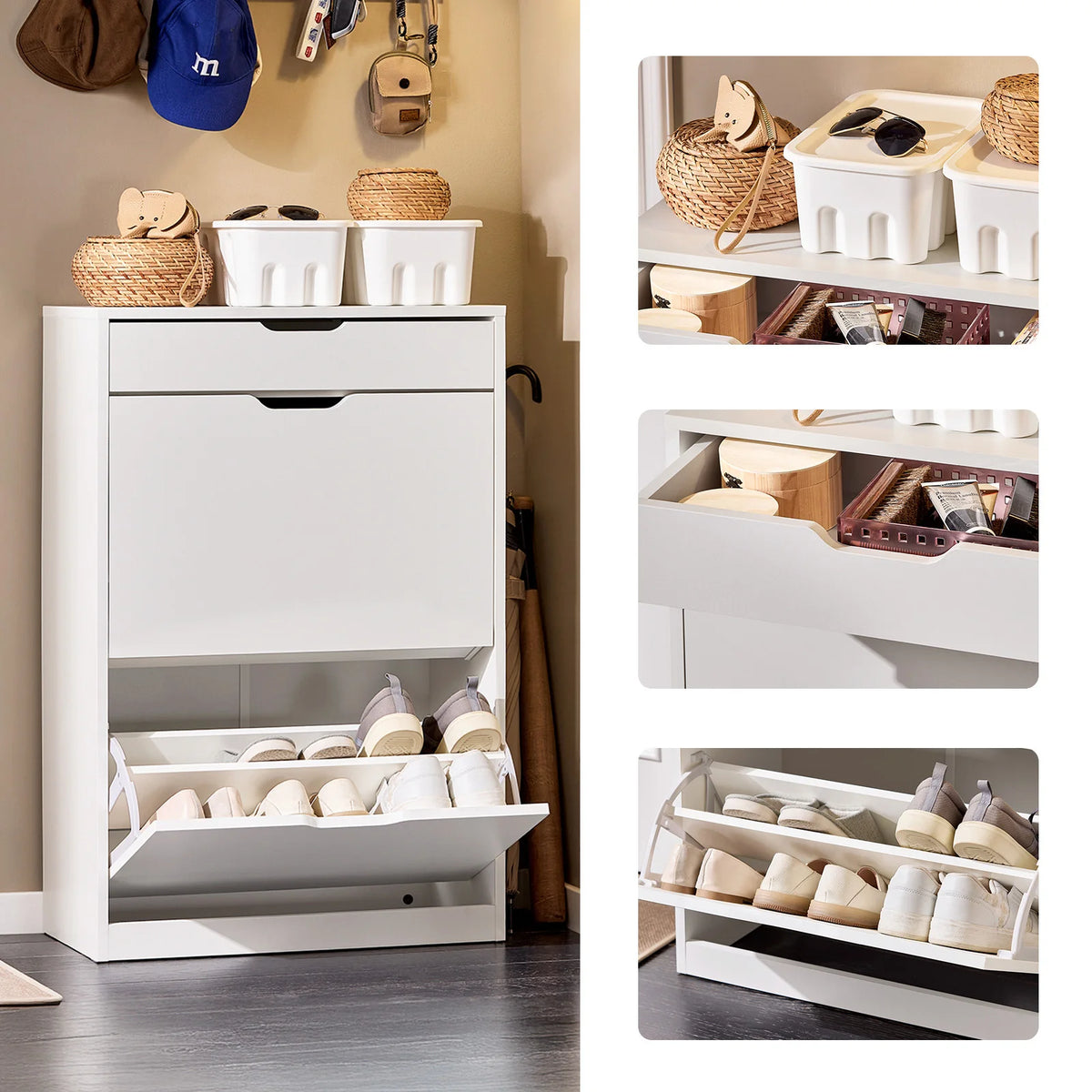 SoBuy FSR180-W 4-flap shoe dump truck shoe rack with 8 storage surfaces White BHT approx. 60x90x30cm